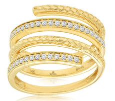 ESTATE WIDE .25CT DIAMOND 14KT YELLOW GOLD 3D CRISS CROSS SNAKE FUN RING