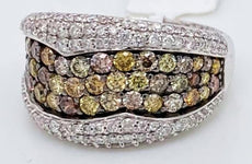 2.05CT WHITE & MULTI COLOR DIAMOND 18KT WHITE GOLD 3D SEMI ETERNITY WEDDING RING