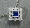 ESTATE .21CT DIAMOND & SAPPHIRE 18K WHITE GOLD FILIGREE MILGRAIN SQUARE NECKLACE