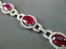 ANTIQUE WIDE 10.25CT DIAMOND & AAA OVAL RUBY 18KT WHITE GOLD 3D BRACELET