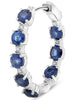 4.10CT DIAMOND & AAA SAPPHIRE 14KT WHITE GOLD ROUND HUGGIE HOOP HANGING EARRINGS