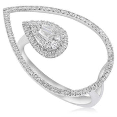 .33CT DIAMOND 18K WHITE GOLD ROUND & BAGUETTE CLUSTER DOUBLE PEAR SHAPE FUN RING