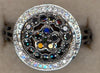ESTATE .54CT WHITE & BLACK DIAMOND 14KT WHITE GOLD 3D CIRCULAR FLOWER FUN RING