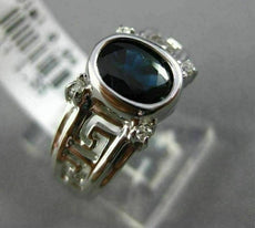 ESTATE 1.39CT DIAMOND & AAA SAPPHIRE 14K WHITE GOLD 3D GREEK KEY ENGAGEMENT RING