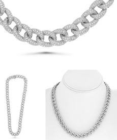 19.50CT DIAMOND 14KT WHITE GOLD 3D ROUND CLASSIC CUBAN ETERNITY TENNIS NECKLACE