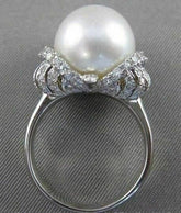 ESTATE DIAMOND 14MM SOUTH SEA PEARL 14KT WHITE GOLD FANCY COCKTAIL RING VS #2670