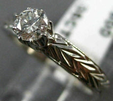 ANTIQUE .35CT ROUND DIAMOND 18KT WHITE GOLD FILIGREE CROWN ENGAGEMENT RING #6190