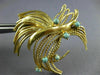 ESTATE LARGE AAA TURQUOISE 14KT YELLOW GOLD 3D CLASSIC ROPE LEAF BROOCH PIN