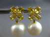 5.02CT DIAMOND & AAA YELLOW SAPPHIRE & SOUTH SEA PEARL 18K YELLOW GOLD EARRINGS