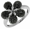 ESTATE 1.21CT WHITE & BLACK DIAMOND 14KT WHITE GOLD 3D PAVE FLOWER FUN RING