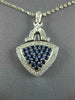 LARGE 1.58CT DIAMOND & AAA SAPPHIRE 14KT WHITE GOLD 3D TRIANGULAR PENDANT #2759