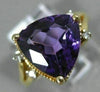 LARGE 3.24CT DIAMOND & AAA TRILLION AMETHYST 14KT YELLOW GOLD MILGRAIN FUN RING
