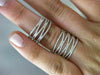 ESTATE LARGE 1.06CT DIAMOND 14KT WHITE GOLD MULTI WAVE DOUBLE CHAIN FUN RING