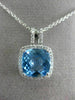ESTATE 3.08CT DIAMOND & BLUE TOPAZ 14KT WHITE GOLD SQUARE HALO FLOATING PENDANT