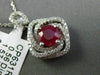 ESTATE LARGE 2.13CT DIAMOND RUBY 18K WHITE GOLD SQUARE SWIRL DOUBLE HALO PENDANT