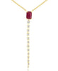 .87CT DIAMOND & AAA RUBY 14KT YELLOW GOLD EMERALD CUT ROUND LARIAT LOVE NECKLACE
