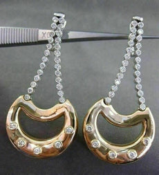 ESTATE 1.20CT DIAMOND 14KT WHITE & YELLOW GOLD 3D ETOILE MOON HANGING EARRINGS