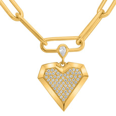 .31CT DIAMOND 14KT YELLOW GOLD PEAR SHAPE & ROUND HEART OVAL LINK LOVE NECKLACE
