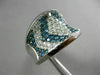 ESTATE WIDE 2.86CT WHITE & BLUE DIAMOND 14KT WHITE GOLD 3D CONCAVE COCKTAIL RING