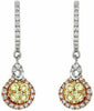 ESTATE .98CT WHITE FANCY YELLOW & PINK DIAMOND 14KT WHITE GOLD ROUND EARRINGS