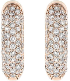 ESTATE WIDE .89CT DIAMOND 18KT ROSE GOLD MULTI ROW CLASSIC PAVE HUGGIE EARRINGS