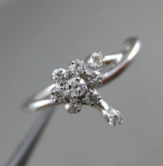 ANTIQUE WIDE .25CT ROUND DIAMOND 18KT WHITE GOLD 3D ETOILE FLOWER RING #11495