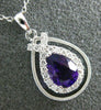 ESTATE .83CT DIAMOND & AAA AMETHYST 14K WHITE GOLD 3D TEAR DROP FLOATING PENDANT