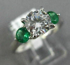 ESTATE 1.35CT DIAMOND & AAA EMERALD 14KT WHITE GOLD THREE STONE ENGAGEMENT RING
