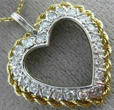 ANTIQUE LARGE .66CT OLD MINE DIAMOND 14KT 2TONE GOLD OPEN HEART PENDANT #20124