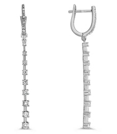 .56CT DIAMOND 14K WHITE GOLD ROUND GRADUATING JOURNEY LEVERBACK HANGING EARRINGS