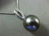 ESTATE .11CT DIAMOND 14K WHITE GOLD 3D TAHITIAN PEARL OPEN LEAF FLOATING PENDANT