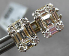 .97CT DIAMOND 18K YELLOW GOLD ROUND & BAGUETTE CLUSTER INVISIBLE SQUARE EARRINGS