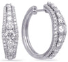 WIDE 1.62CT DIAMOND 14KT WHITE GOLD ROUND 3 ROW GRADUATING HOOP HANGING EARRINGS