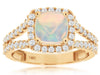 WIDE 1.74CT DIAMOND & AAA OPAL 14K ROSE GOLD CUSHION SQUARE HALO ENGAGEMENT RING