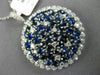 ESTATE LARGE 3.22CT DIAMOND & AAA SAPPHIRE 14KT WHITE GOLD ROUND CLUSTER PENDANT