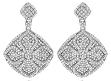 ESTATE 1.25CT DIAMOND 14KT WHITE GOLD FLOWER DOUBLE SQUARE FUN HANGING EARRINGS