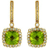 4.78CT DIAMOND & AAA PERIDOT 14KT YELLOW GOLD 3D CUSHION FLOWER HANGING EARRINGS