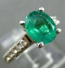 ESTATE 1.50CT DIAMOND & AAA EMERALD 14KT WHITE GOLD OVAL ENGAGEMENT RING #12490