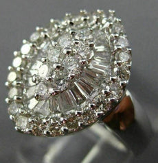 ESTATE LARGE 2.18CT ROUND & BAGUETTE DIAMOND 18KT WHITE GOLD 3D CLUSTER FUN RING