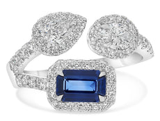 LARGE 1.89CT DIAMOND & AAA SAPPHIRE 18KT WHITE GOLD MULTI SHAPE 3 STONE FUN RING