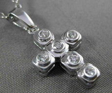 ESTATE .20CT ROUND DIAMOND 14KT WHITE GOLD CLASSIC 6 STONE CROSS PENDANT #9005