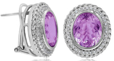 LARGE 8.03CT DIAMOND & AAA PINK AMETHYST 14K WHITE GOLD 3D OVAL & ROUND EARRINGS