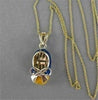 ESTATE 14KT YELLOW GOLD BLUE YELLOW ENAMEL LACED SHOE PENDANT + CHAIN #20847