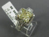 LARGE 3.82CT WHITE & FANCY YELLOW CUSHION DIAMOND 14K WHITE GOLD ENGAGEMENT RING