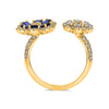 1.93CT DIAMOND AAA SAPPHIRE 14K YELLOW GOLD OVAL & ROUND DOUBLE FLOWER LOVE RING