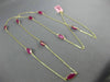 ESTATE LONG 20.83CT RUBIES 14KT YELLOW GOLD 3D MARQUISE SHAPE TIN TOP NECKLACE