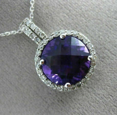 ESTATE LARGE 5.49CT DIAMOND & AMETHYST 14KT WHITE GOLD FILIGREE FLOATING PENDANT