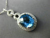 ESTATE 3.10CT DIAMOND & AAA BLUE TOPAZ 14K WHITE GOLD OVAL HALO FLOATING PENDANT