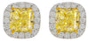 3.41CT WHITE & FANCY YELLOW DIAMOND 18KT WHITE GOLD CUSHION CUT & ROUND EARRINGS