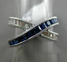 ESTATE WIDE 1.85CT DIAMOND & AAA SAPPHIRE 14KT WHITE GOLD MILGRAIN X LOVE RING